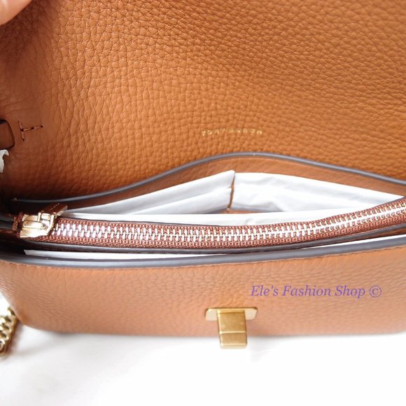 NWT Tory Burch Kira Chevron Leather Wallet On a Chain WOC Umber Brown AUTHENTIC - Picture 15 of 16